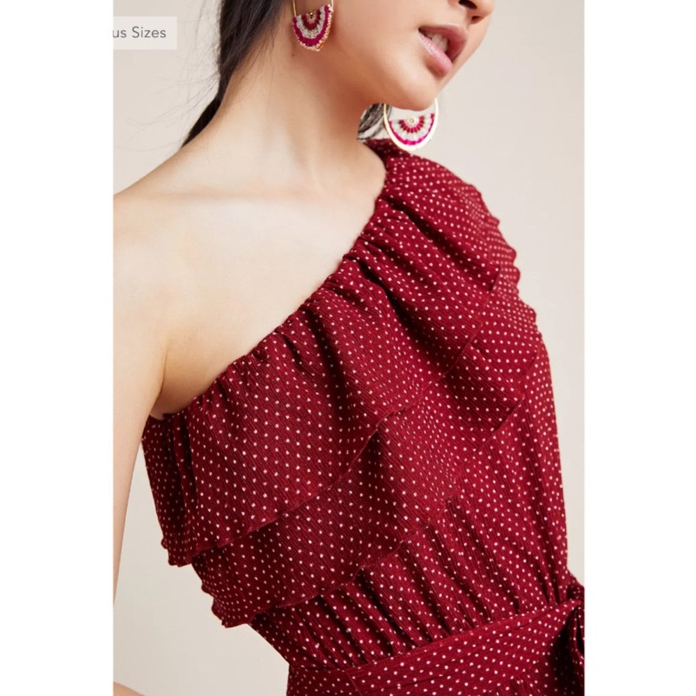Anthropologie Maeve Rita Ruffled One Shoulder Red Polka Dot Top - Picture 2 of 10